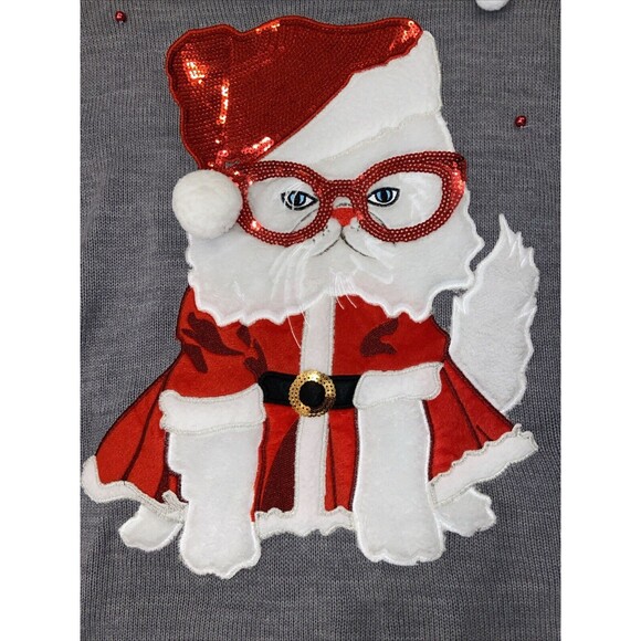 Holiday Time Christmas Cat With Glasses Plus Size 1x Holiday Ugly Sweater - Picture 3 of 12